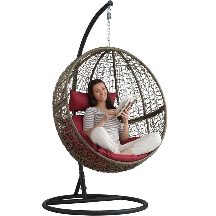 Virasat Orsino Single Seater Hanging Swing With Stand For Balcony , Garden Swing (Light Brown)