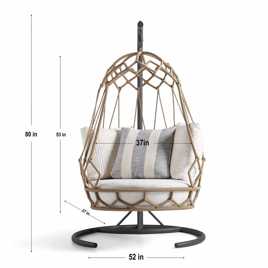 Virasat Fiona Single Seater Hanging Swing With Stand For Balcony , Garden (Natural Brown) Braided & Rope