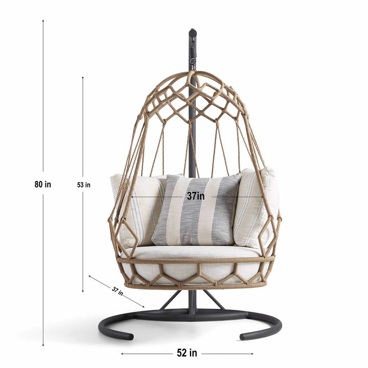 Virasat Fiona Single Seater Hanging Swing With Stand For Balcony , Garden (Natural Brown) Braided & Rope