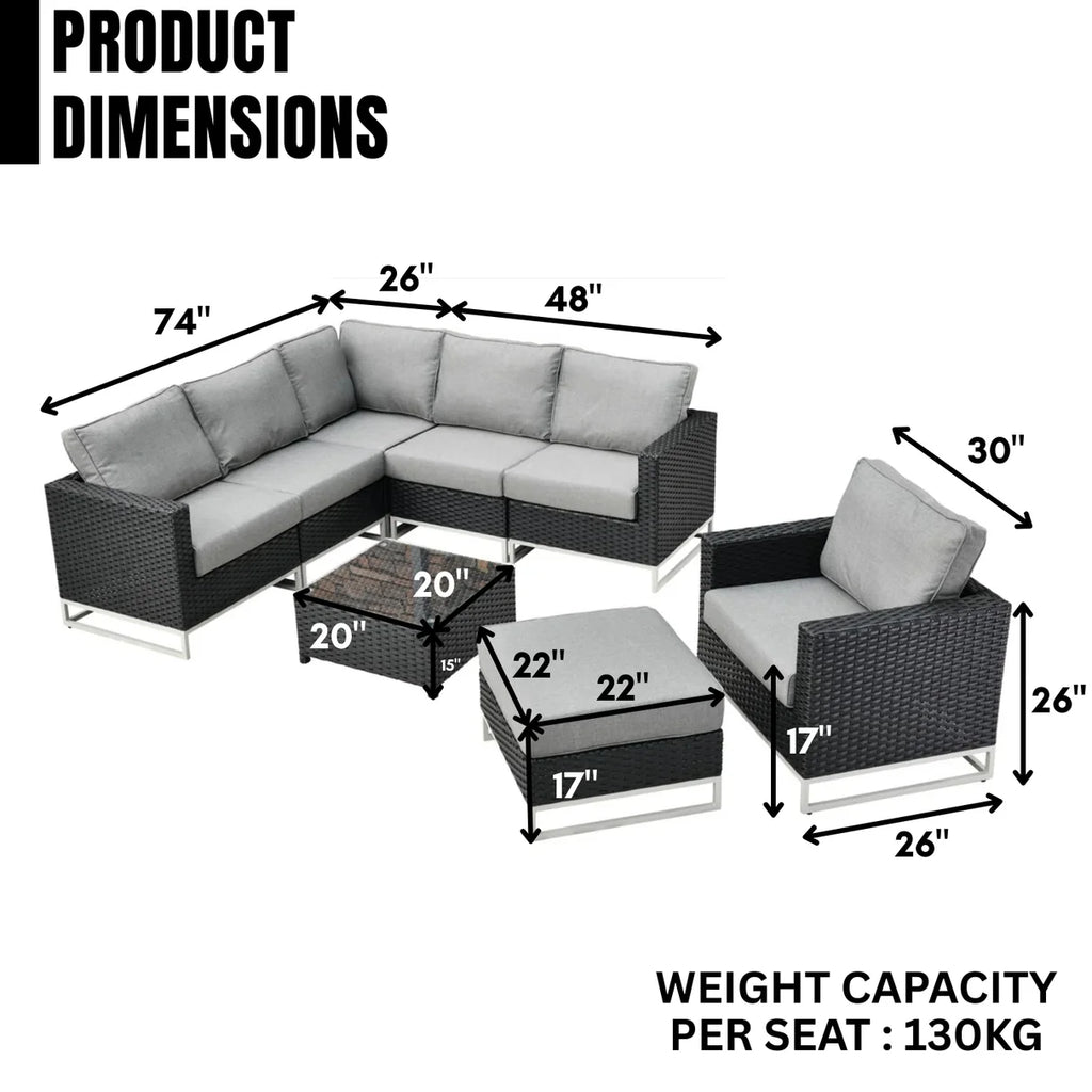 VIRASAT FURNITURE L-SHAPE OUTDOOR RATTAN WICKER SOFA SET 7-SEATER