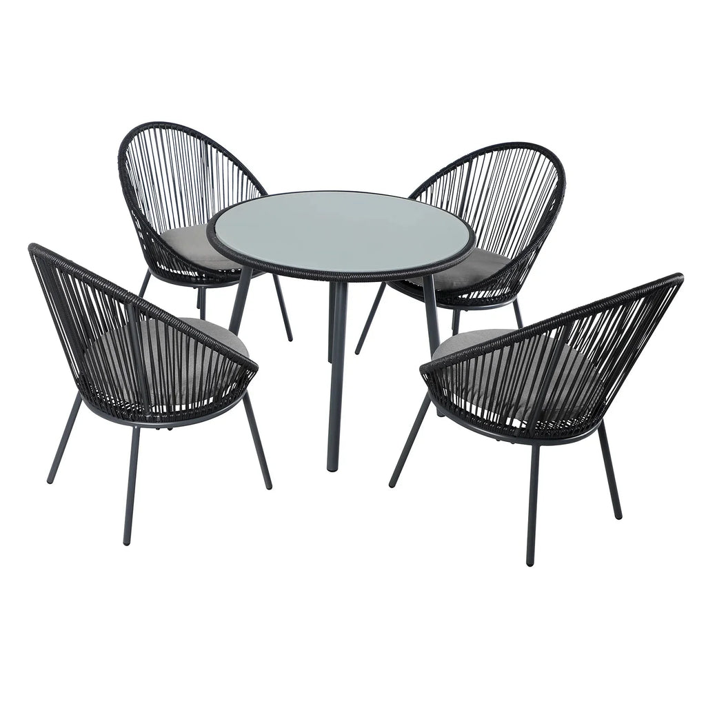 Virasat Outdoor Patio Seating Set 4 Chairs and 1 Table Set Black-VIRASAT FURNITURE & FURNISHING