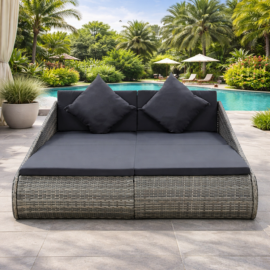 Luxury Poolside Sunbed India | Outdoor Garden Daybed with Cushion | Virasat Furniture Jaipur (Grey)