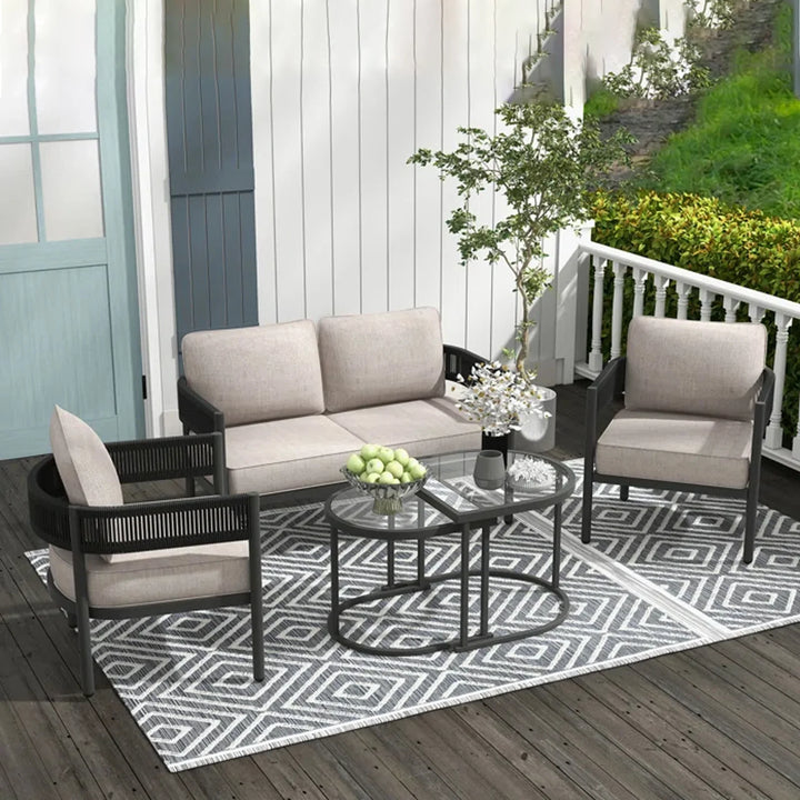 Virasat Perpetua Outdoor Sofa Set 2 Seater, 2 Single seater and 1 Center Table (Black)