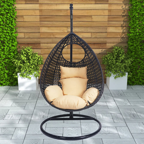 Virasat Single Seater Hanging Swing With Stand For Balcony , Garden Swing (Dark Brown)-VIRASAT FURNITURE & FURNISHING