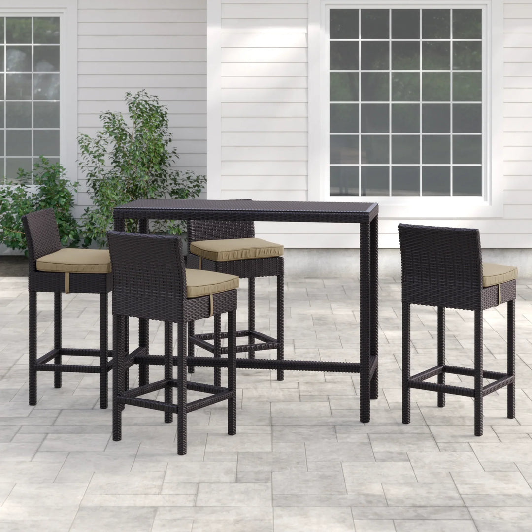 Virasat Lomeo Outdoor Patio Bar Sets 4 Chairs and 1 Table (Dark Brown)