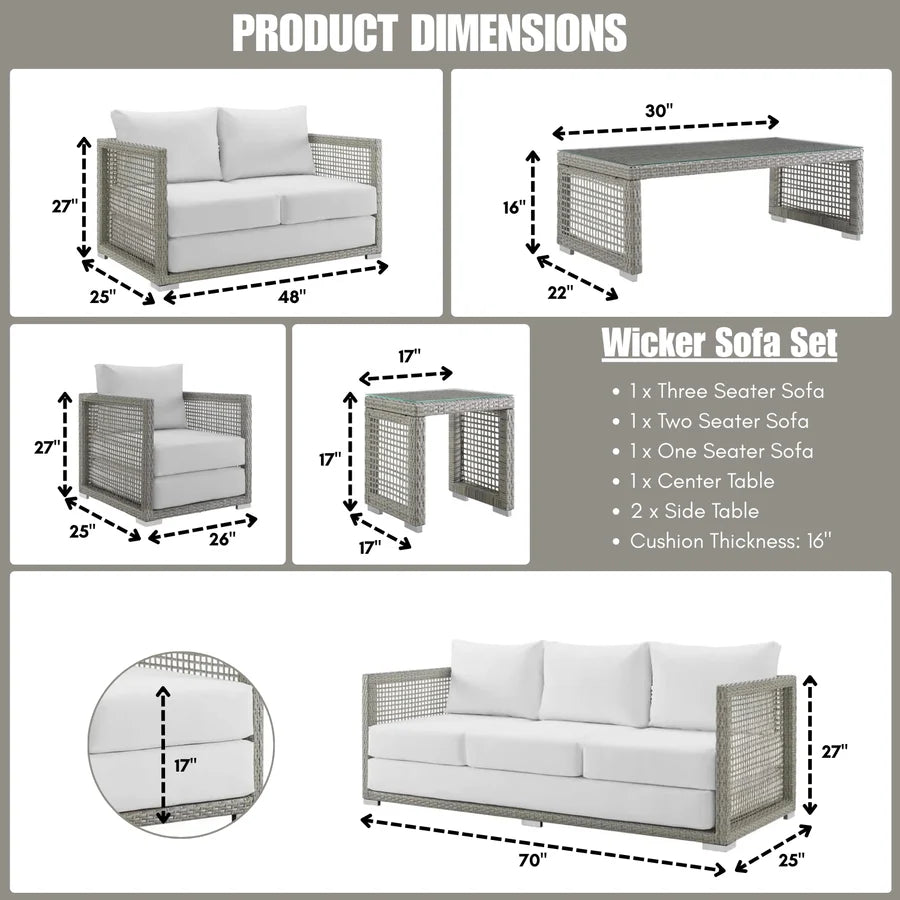 VIRASAT FURNITURE OUTDOOR WICKER WOVEN 6 PIECES SECTIONAL PATIO FURNITURE SET (GREY)
