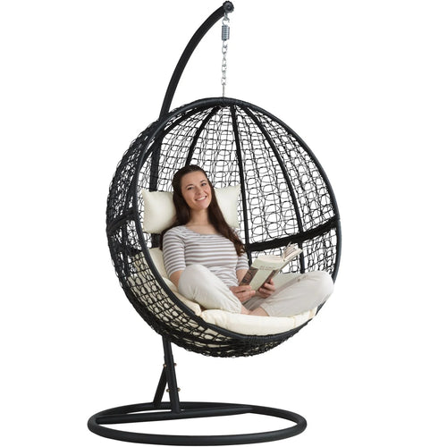 Virasat Single Seater Hanging Swing With Stand For Balcony, Garden Swing (Black)-VIRASAT FURNITURE & FURNISHING