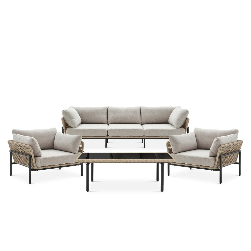 Virasat Outdoor Garden Balcony Sofa Set 3 Seater, 2 Single Seater and 1 Center Table Set Braid & Rope (Beige)-VIRASAT FURNITURE & FURNISHING