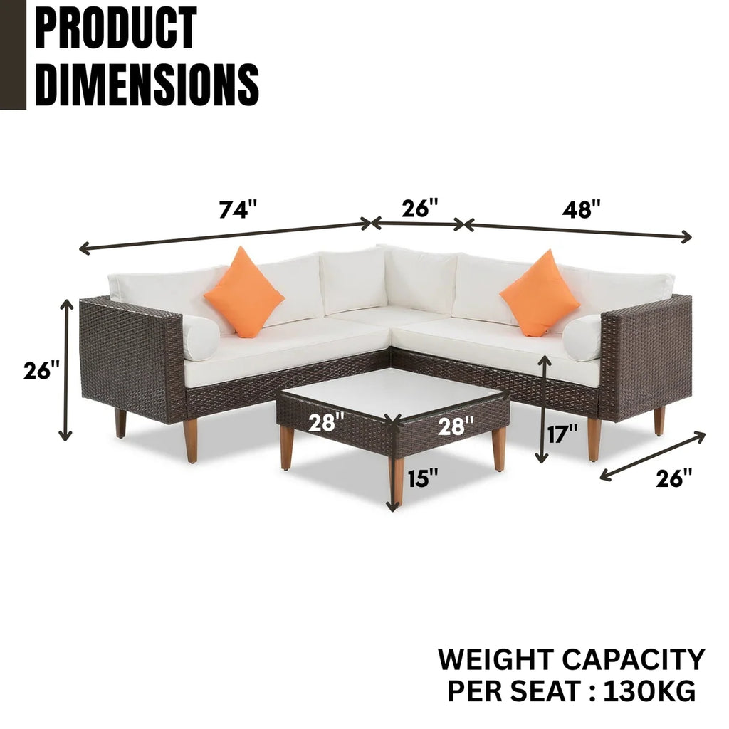 VIRASAT FURNITURE 7 SEATER L-SHAPE OUTDOOR WICKER SOFA SET 3-PIECE (BROWN & WHITE)