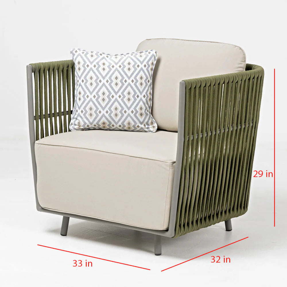 Virasat Outdoor Garden Balcony Sofa Set 3 Seater, 2 Seater and Single Seater With 1 Table Set, Braid & Rope (Green + Beige)-VIRASAT FURNITURE & FURNISHING