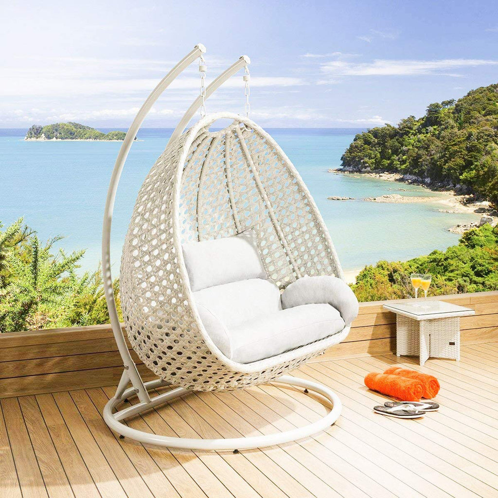Virasat Double Seater Hanging Swing With Stand For Balcony, Garden Swing (White)-VIRASAT FURNITURE & FURNISHING