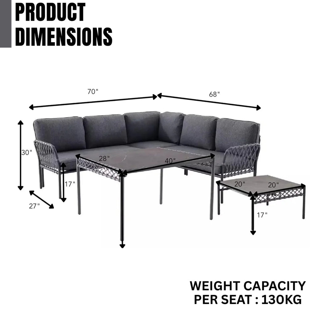 VIRASAT FURNITURE L-SHAPE OUTDOOR ROPE SOFA SET 6-SEATER (GREY)