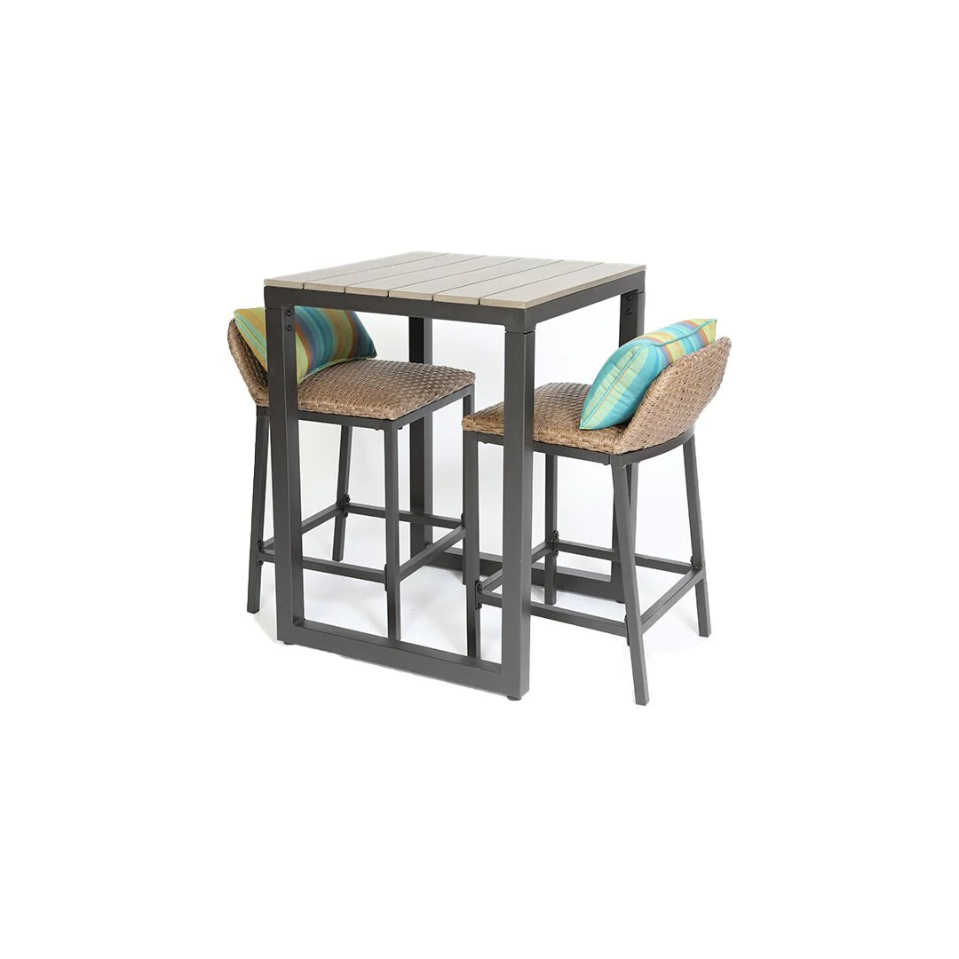 Virasat Romani Outdoor Patio Bar Sets 2 Chairs and 1 Table (Cream)