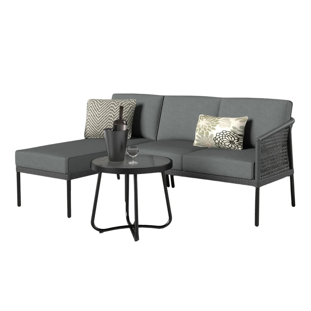 VIRASAT FURNITURE 4 SEATER L-SHAPE OUTDOOR PATIO SOFA SET WITH THICK CUSHIONS & SIDE TABLE (GREY)