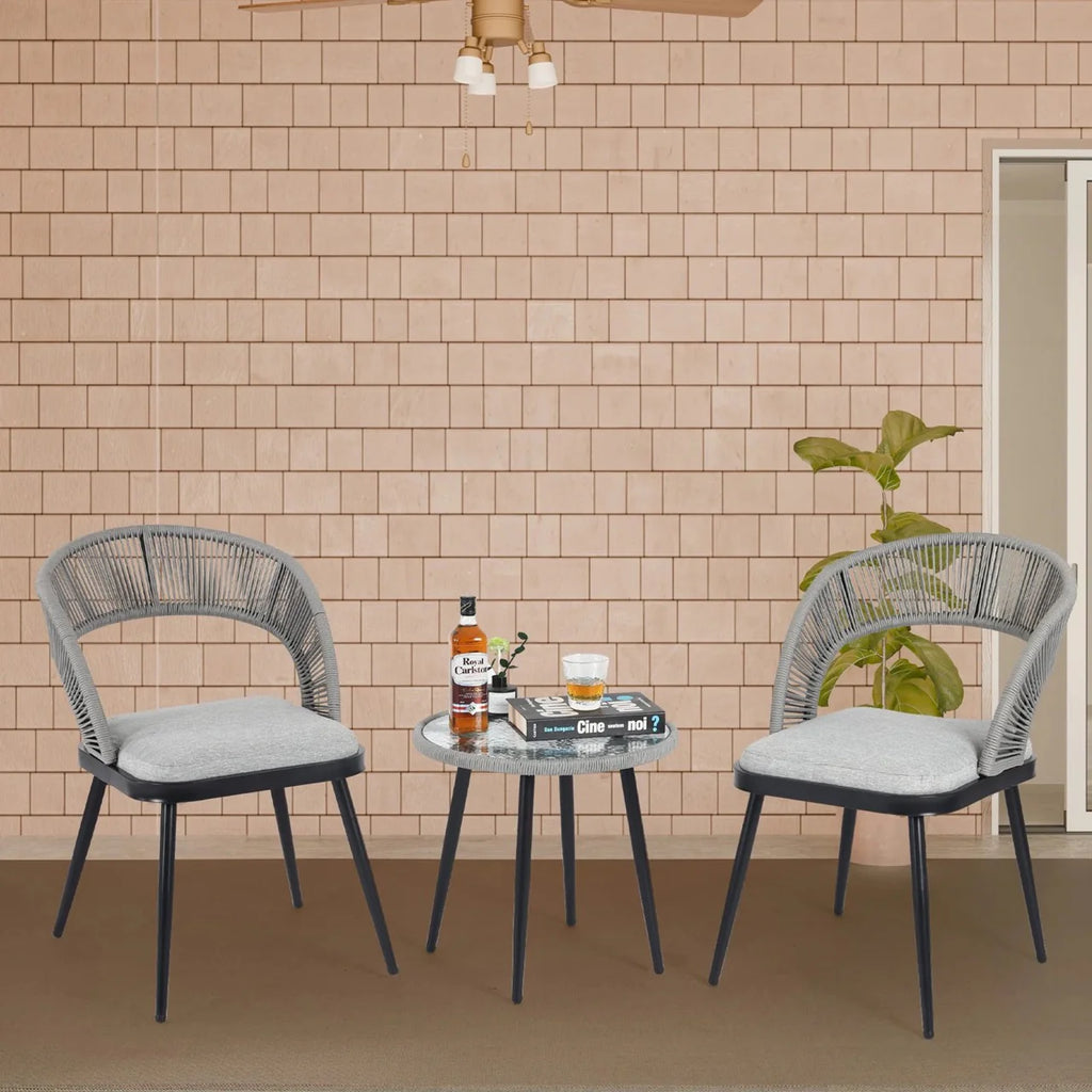 Virasat Outdoor Patio Seating Set 2 Chairs and 1 Table Set Braided & Rope-VIRASAT FURNITURE & FURNISHING