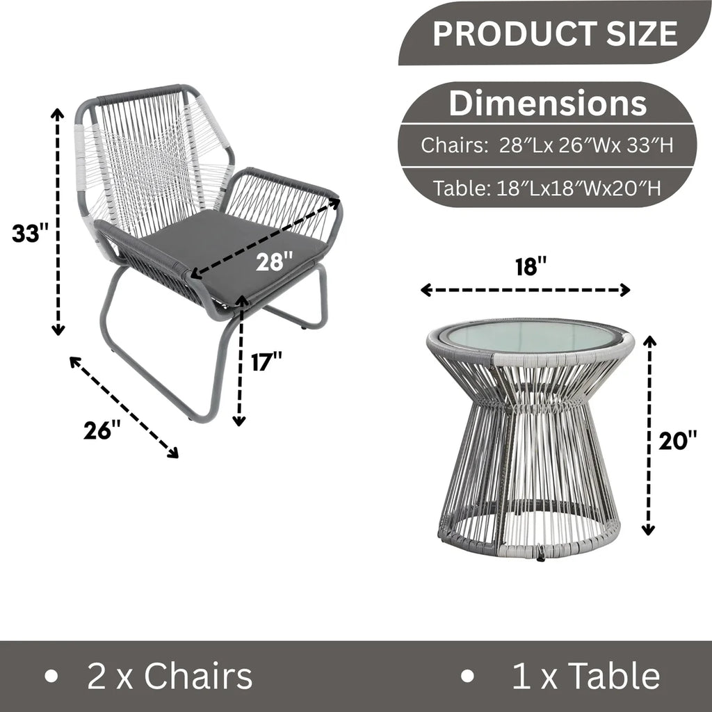 VIRASAT FURNITURE Outdoor Rope Double Tone 3-Piece Patio Set