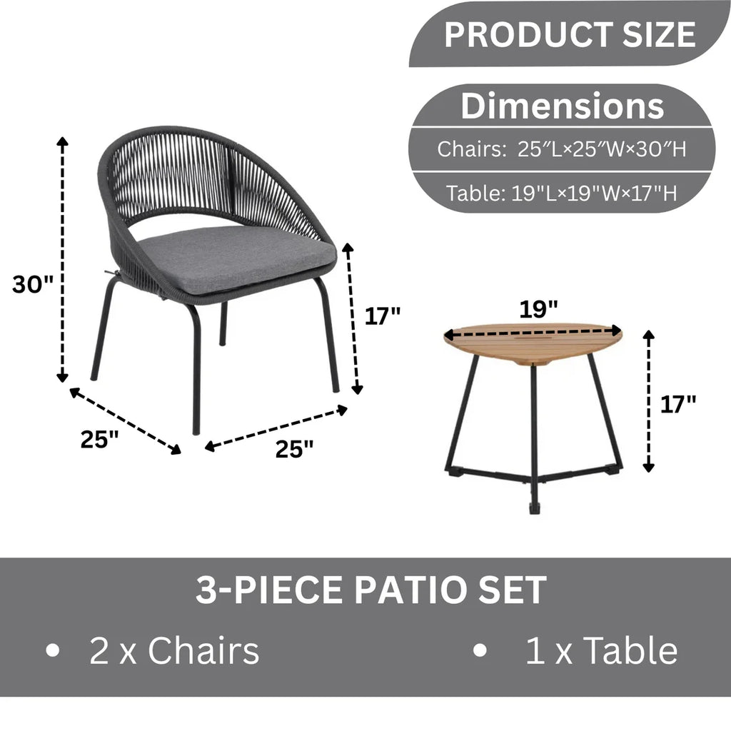VIRASAT FURNITURE 3 Piece Garden Outdoor Rope Patio Set