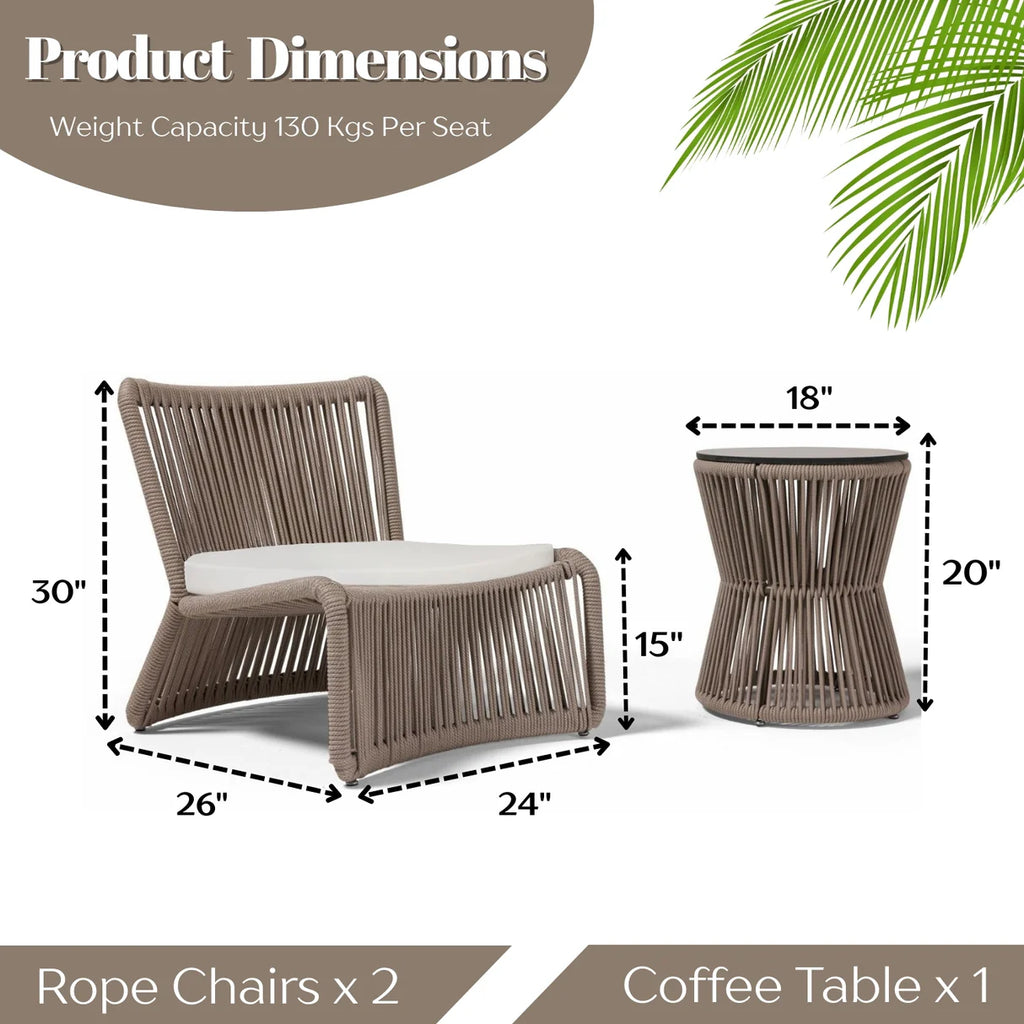 VIRASAT FURNITURE 3-Piece Outdoor Beige Rope Patio Set