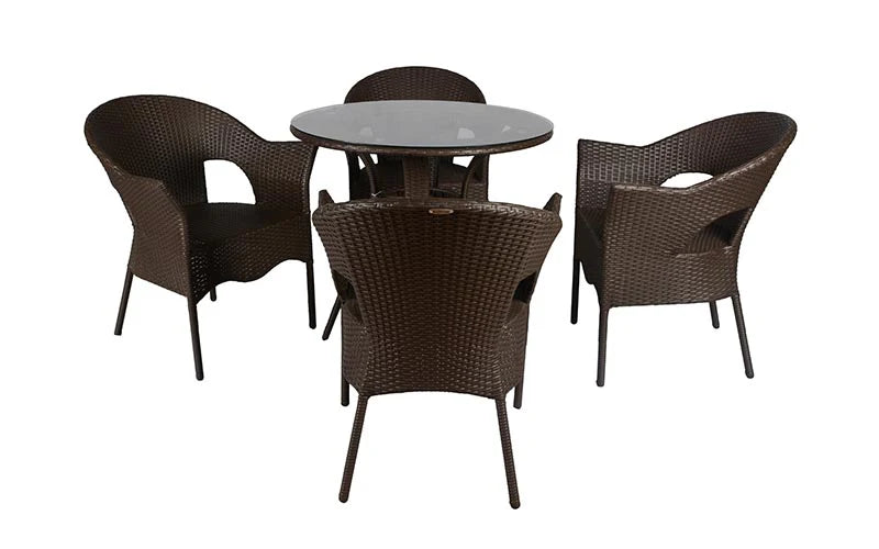 Virasat Outdoor Patio Seating Set 4 Chairs and 1 Table Set (Dark Brown)-VIRASAT FURNITURE & FURNISHING