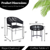 VIRASAT FURNITURE 3-Piece Black Rope Outdoor Patio Set with Cushions & Center Table