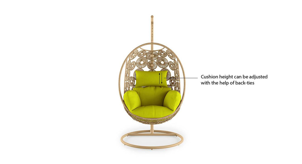 Virasat Single Seater Hanging Swing With Stand For Balcony, Garden Swing (Honey)-VIRASAT FURNITURE & FURNISHING