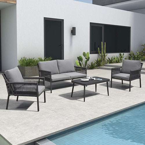 Virasat Outdoor Sofa Set 2 Seater, 2 Single Seater and 1 Center Table Set (Grey) Braided & Rope-VIRASAT FURNITURE & FURNISHING