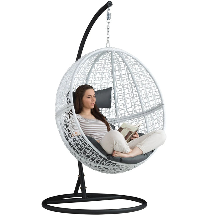 Virasat Piccio Single Seater Hanging Swing With Stand For Balcony , Garden Swing (White)