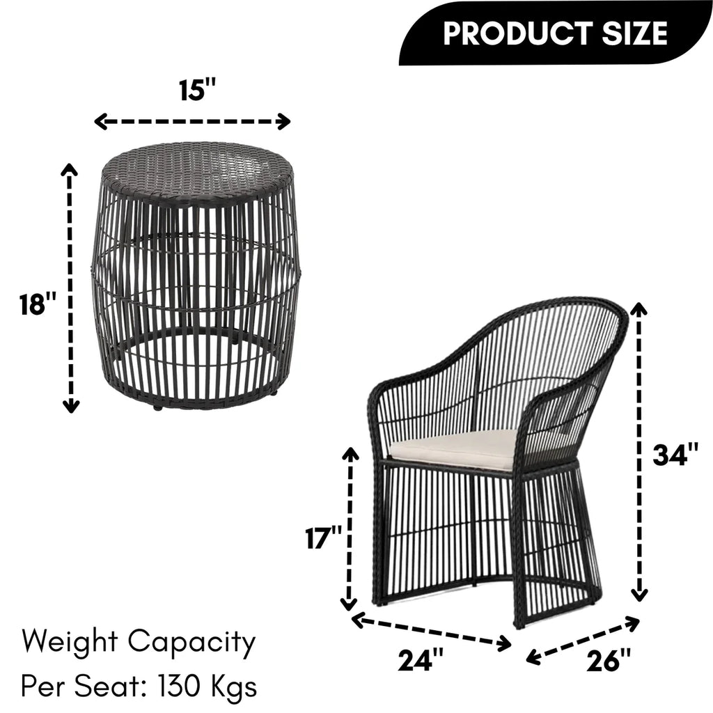 VIRASAT FURNITURE 3-Piece Outdoor Rattan Wicker Patio Set