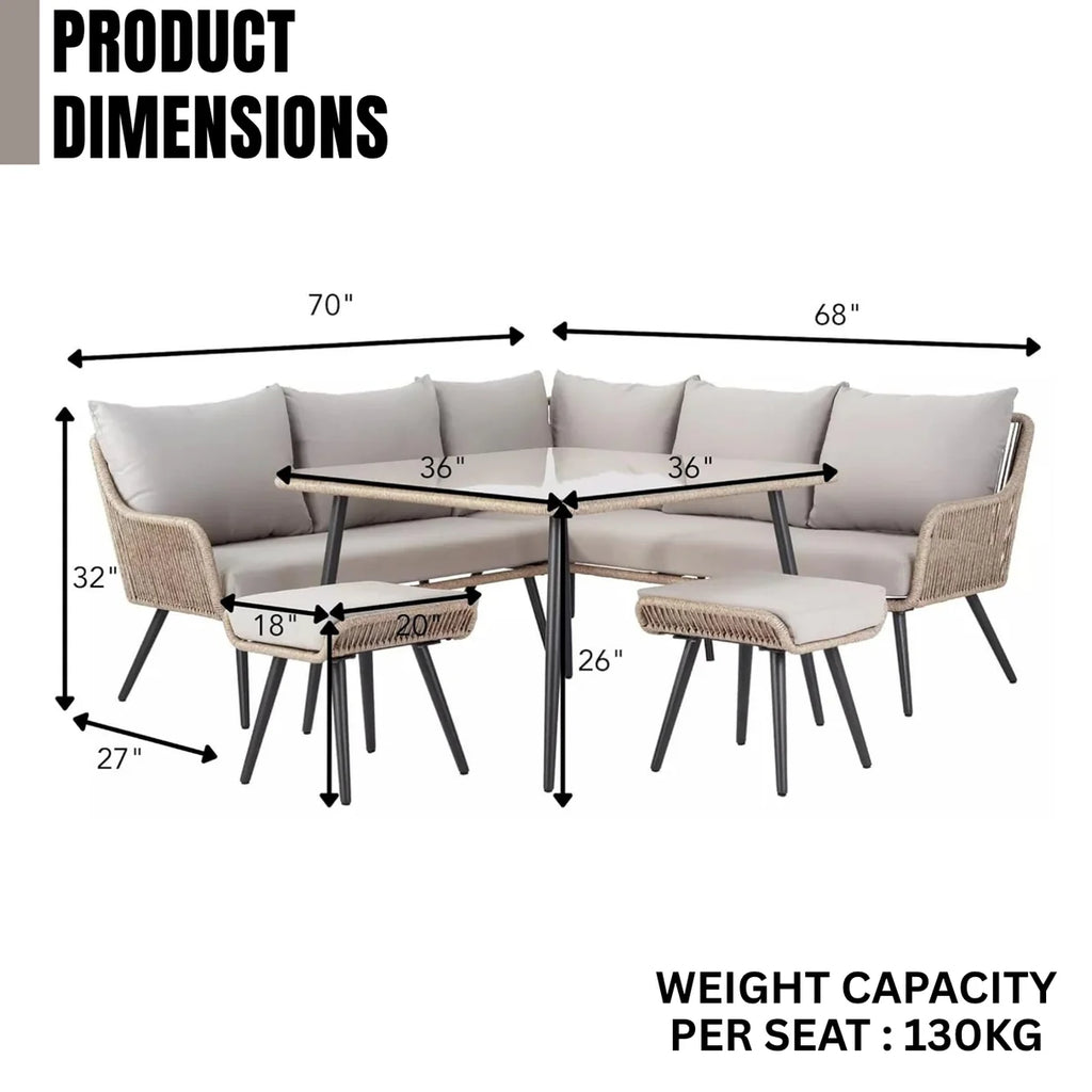 VIRASAT FURNITURE 6 SEATER L-SHAPE OUTDOOR ROPE SOFA SET