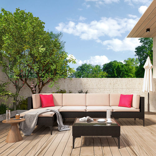 Virasat Outdoor Sofa Set 5 Seater and 1 Center Table Set (Dark Brown)-VIRASAT FURNITURE & FURNISHING