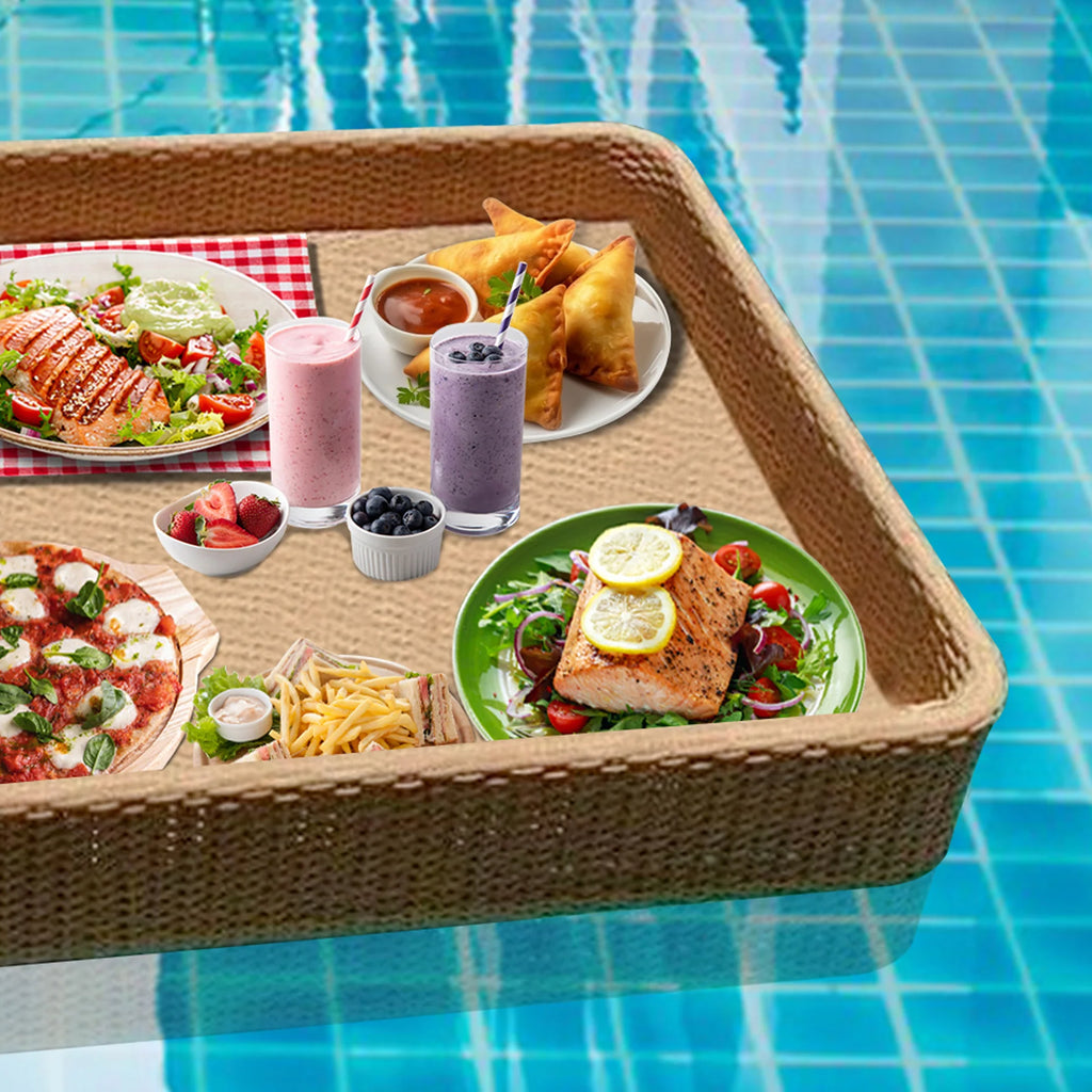Virasat Luxury Floating Serving Tray For Swimming Pool - Light Brown (Rectangle)-VIRASAT FURNITURE & FURNISHING