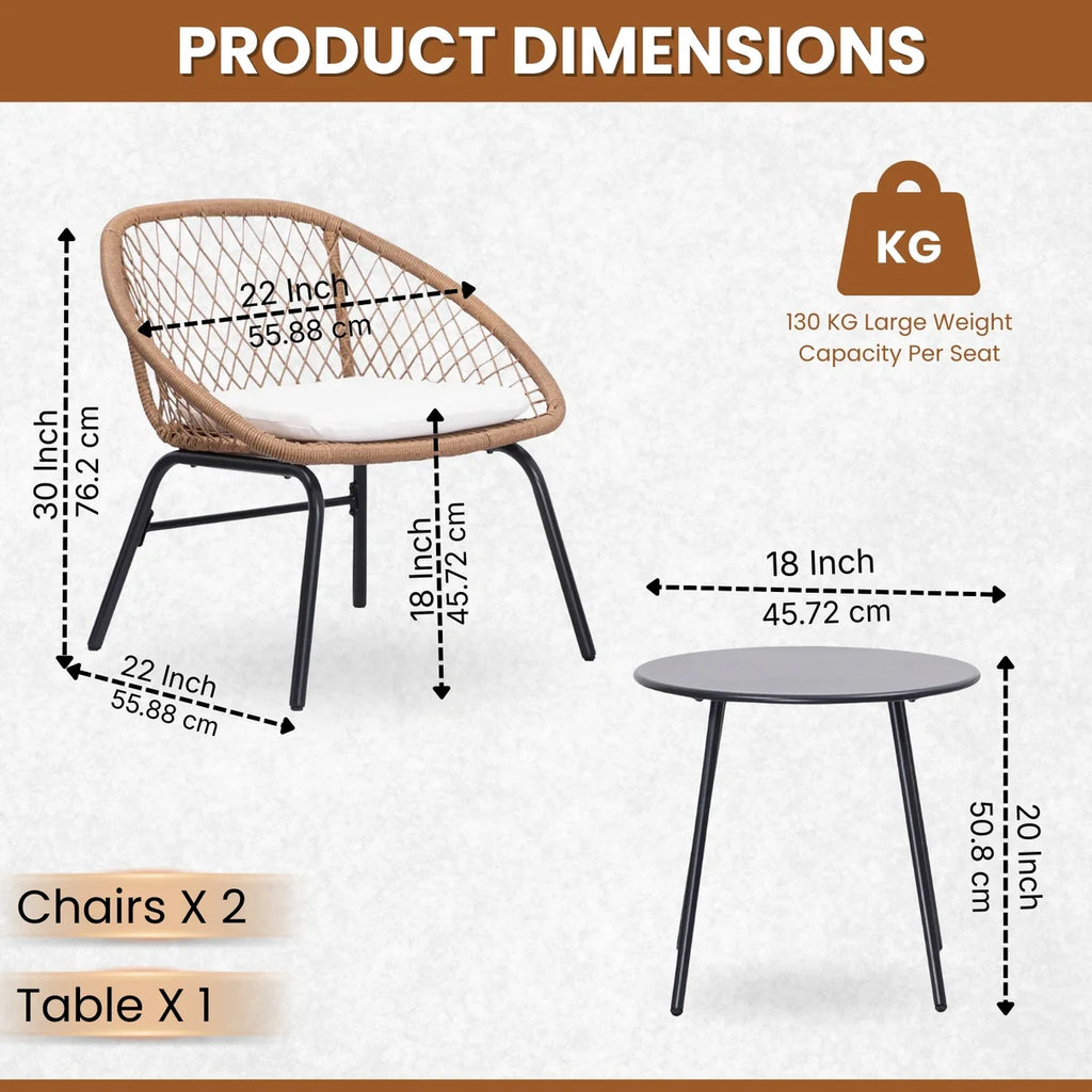 VIRASAT FURNITURE Outdoor Wicker 3-Piece Patio Set (Beige & White)