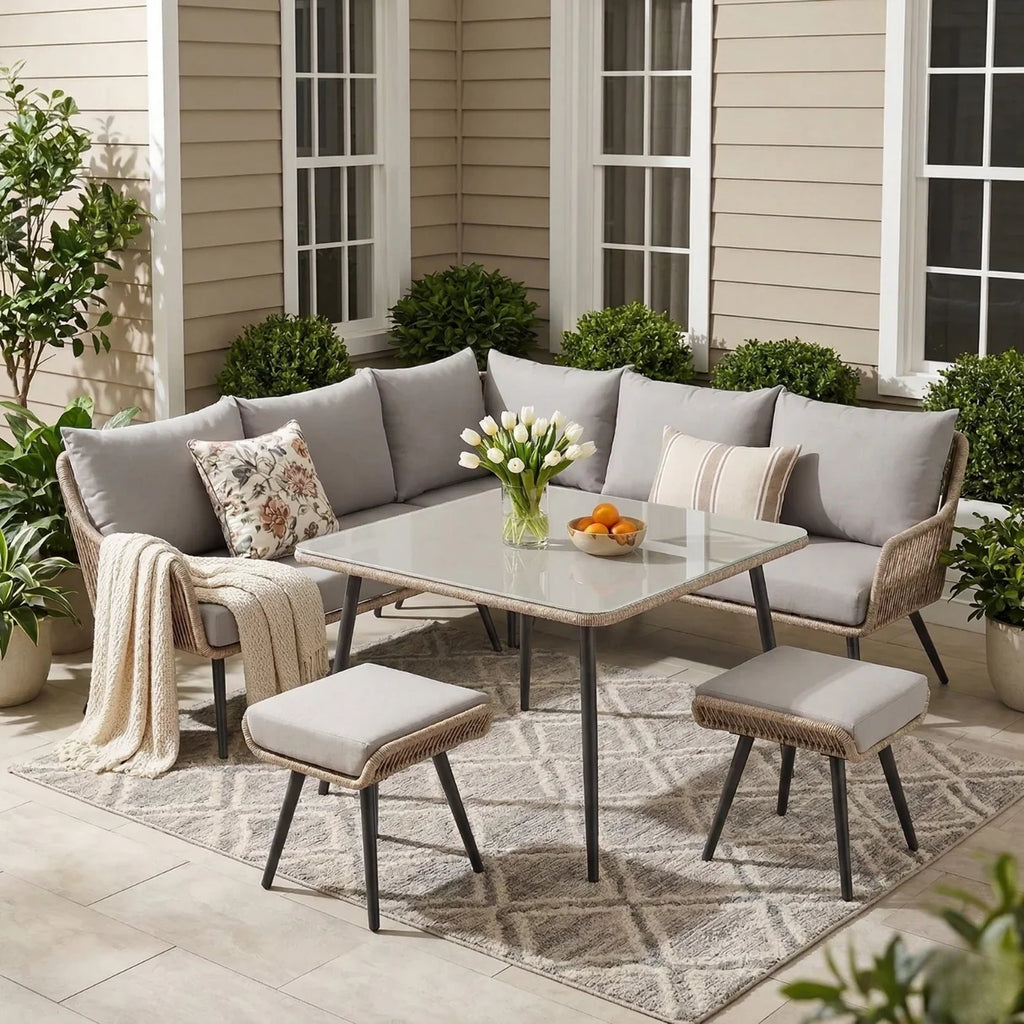 VIRASAT FURNITURE 6 SEATER L-SHAPE OUTDOOR ROPE SOFA SET