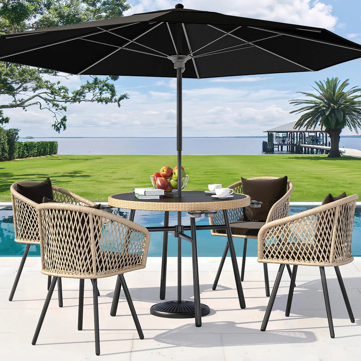 Virasat Alux Outdoor Patio Seating Set 4 Chairs and 1 Table Set (Tan + Black)