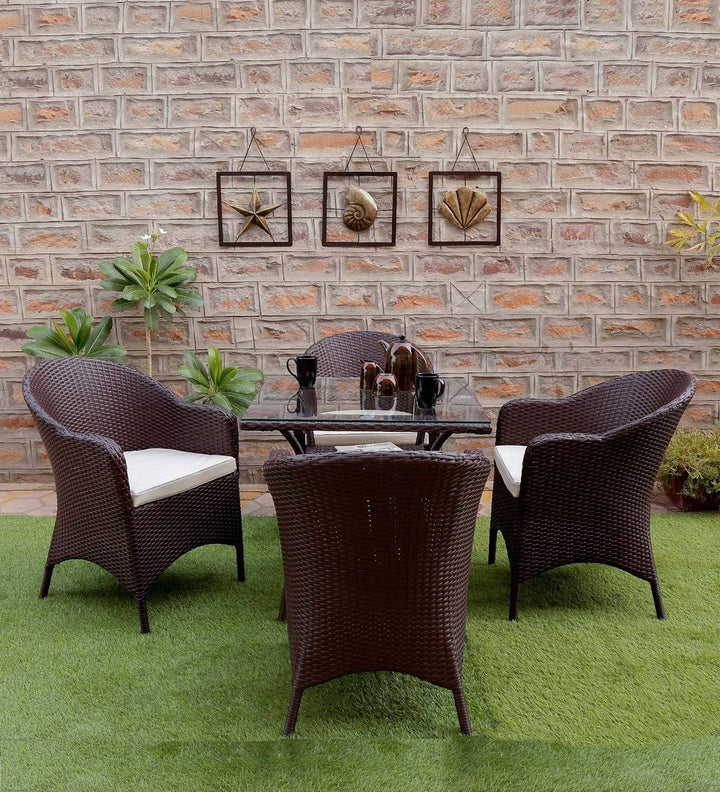 Virasat Dushtu Outdoor Patio Seating Set 4 Chairs and 1 Table Set (Dark Brown)