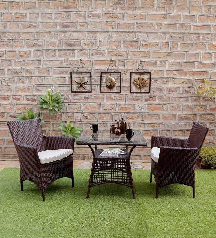 Virasat Tukur Outdoor Patio Seating Set 2 Chairs and 1 Table Set (Brown)