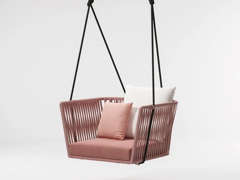 Virasat Single Seater Hanging Swing Without Stand For Balcony, Garden Swing (Pink) Braided & Rope-VIRASAT FURNITURE & FURNISHING