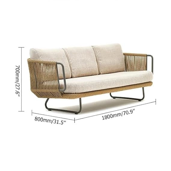 VIRASAT FURNITURE 3 SEATER SOFA ANTIQUE DESIGN ROPE FURNITURE SET (BEIGE & WHITE)