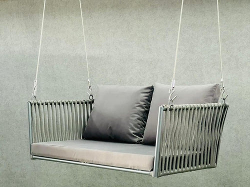 Virasat Double Seater Hanging Swing Without Stand For Balcony, Garden Swing (Grey) Braided & Rope-VIRASAT FURNITURE & FURNISHING