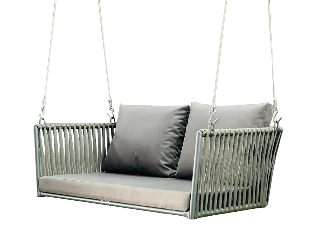Virasat Double Seater Hanging Swing Without Stand For Balcony, Garden Swing (Grey) Braided & Rope-VIRASAT FURNITURE & FURNISHING