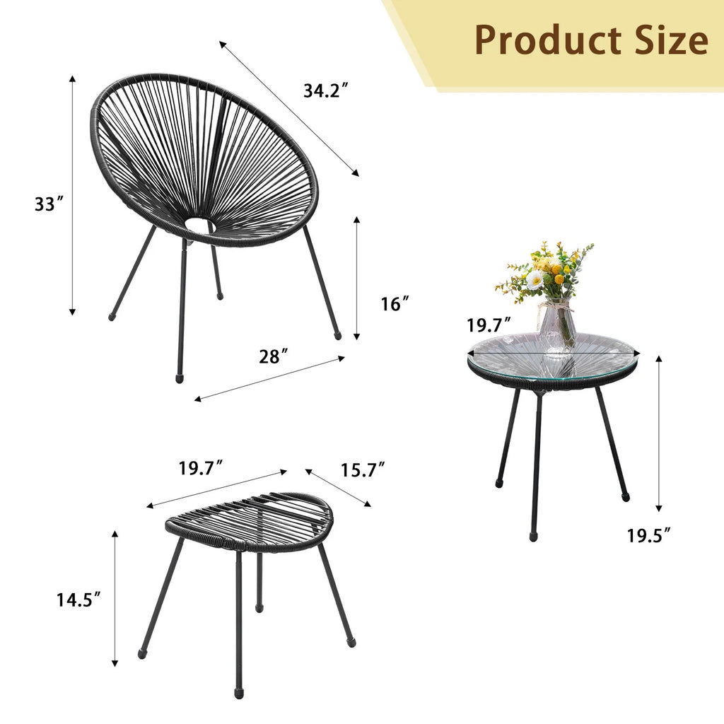Virasat Outdoor Patio Seating Set 2 Chairs and 1 Table Set (Black)-VIRASAT FURNITURE & FURNISHING