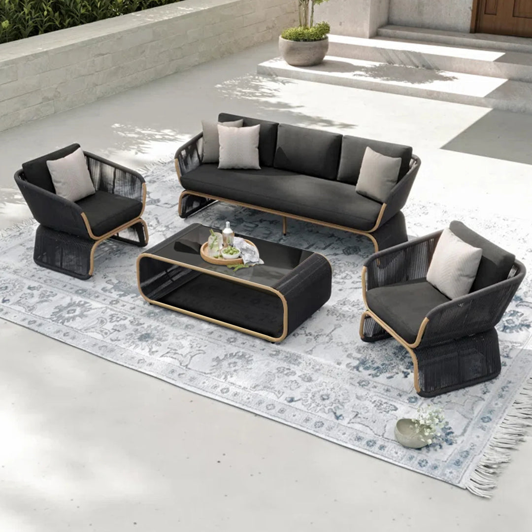 Virasat Emidio Outdoor Sofa Set 3 Seater, 2 Single seater and 1 Center Table Braided & Rope