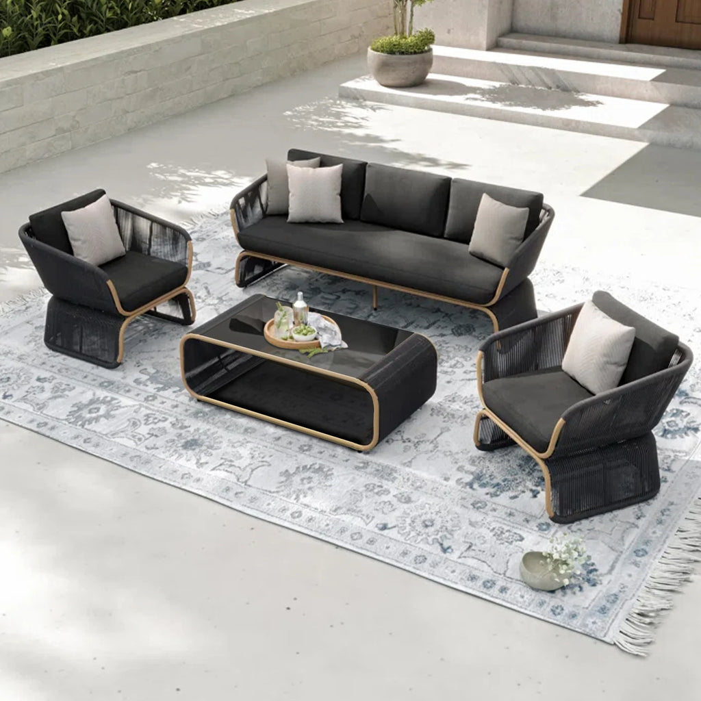 Virasat Outdoor Sofa Set 3 Seater, 2 Single Seater and 1 Center Table Braided & Rope-VIRASAT FURNITURE & FURNISHING