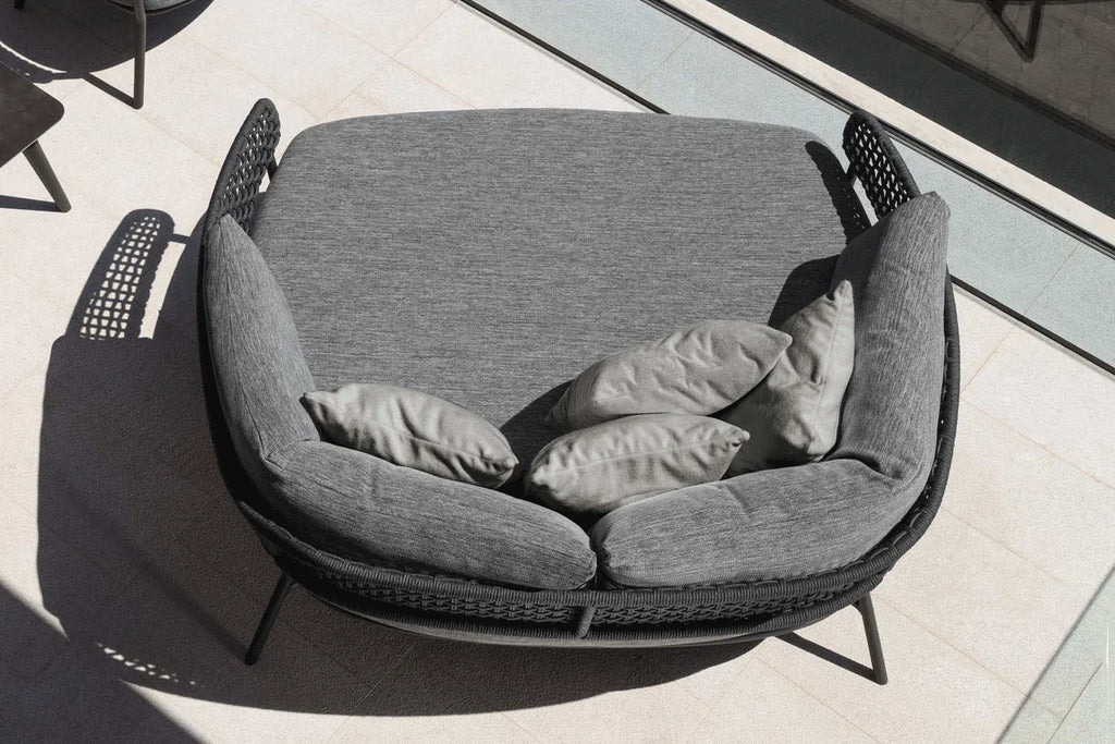Virasat Outdoor Poolside Sunbed With Cushion Daybed (Dark Grey) Braided & Rope-VIRASAT FURNITURE & FURNISHING