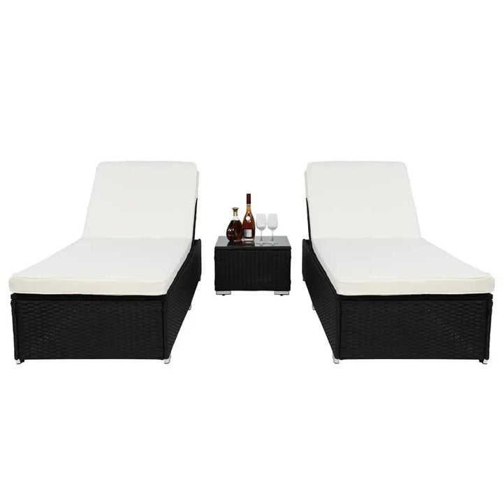 Virasat Jean Outdoor Swimming Poolside Lounger (Set of 2 ) With 1 Side Table (Black +White)