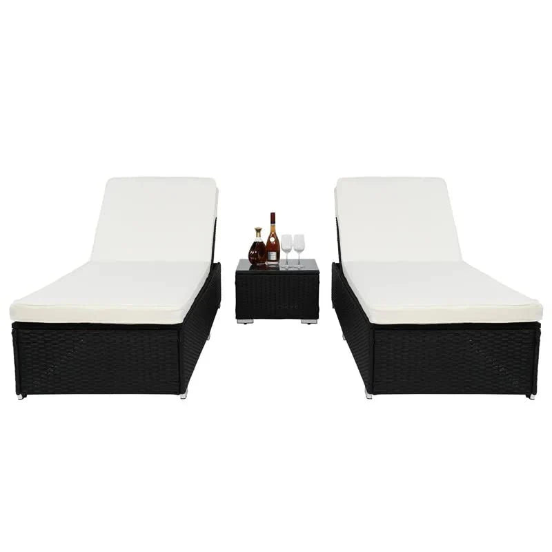 Virasat Outdoor Swimming Poolside Lounger (Set of 2) With 1 Side Table (Black + White)-VIRASAT FURNITURE & FURNISHING