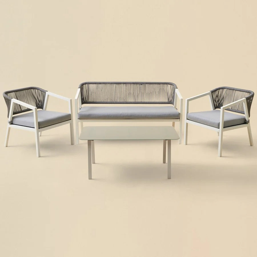 Virasat Outdoor Garden Balcony Sofa Set 2 Seater,2 Single seater and 1 Center Table Set, Braid & Rope (Cream)-VIRASAT FURNITURE & FURNISHING