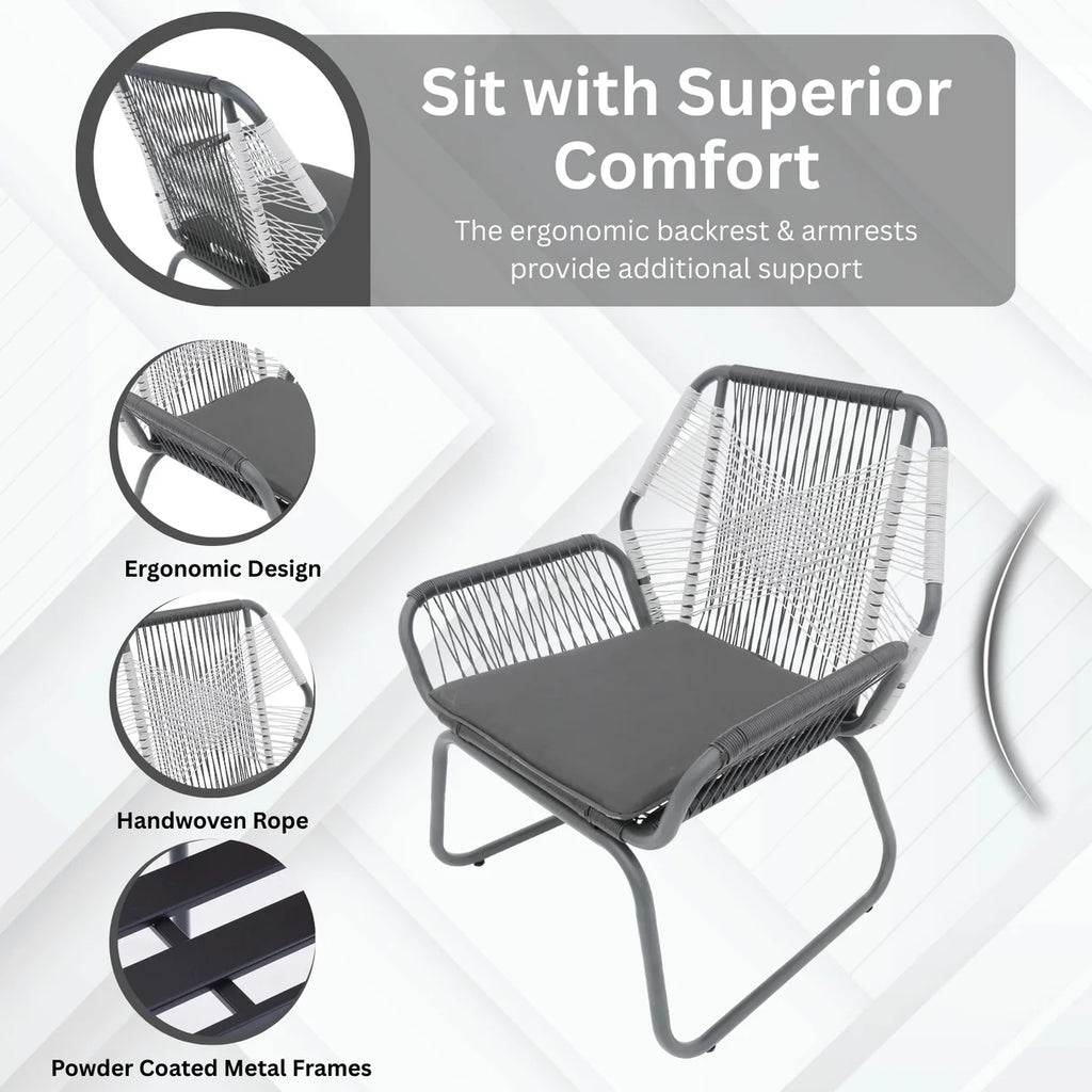 VIRASAT FURNITURE Outdoor Rope Double Tone 3-Piece Patio Set