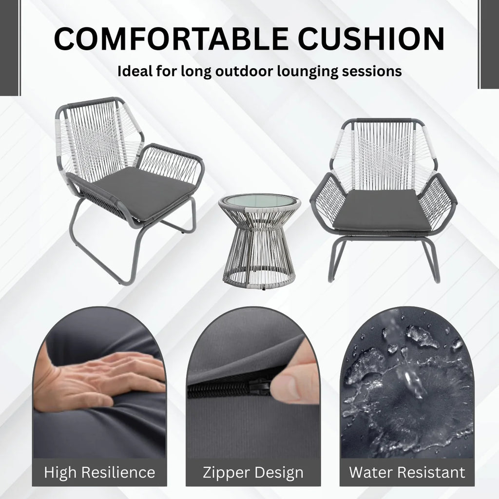 VIRASAT FURNITURE Outdoor Rope Double Tone 3-Piece Patio Set