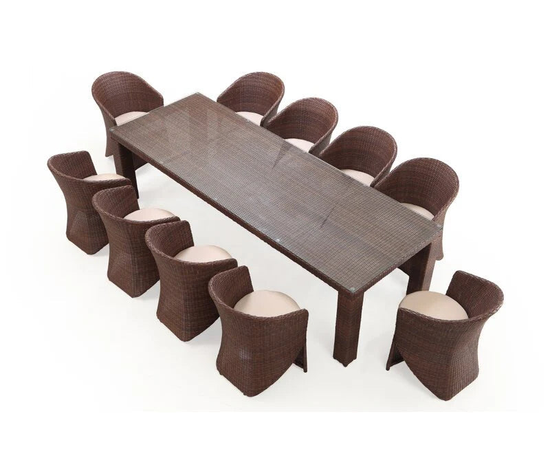 Outdoor Patio Dining Set 10 Chairs and 1 Table (Brown)